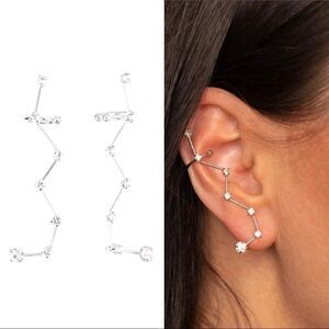 Rhinestone Embellished Constellation Ear Crawler Style Earrings Silver Tone OSFM
